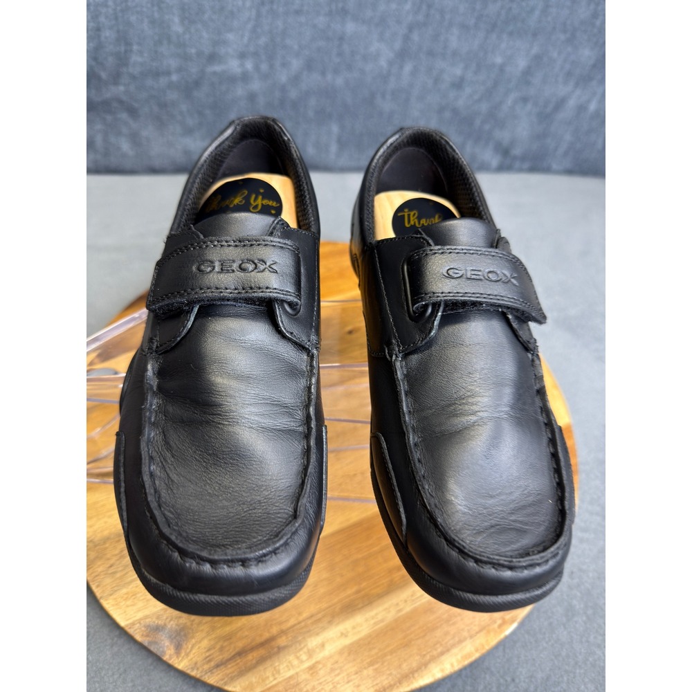 Geox Respira Loafers Women 5 Black Leather Hook Loop Strap Moc Toe Driving Shoes - Picture 3 of 14
